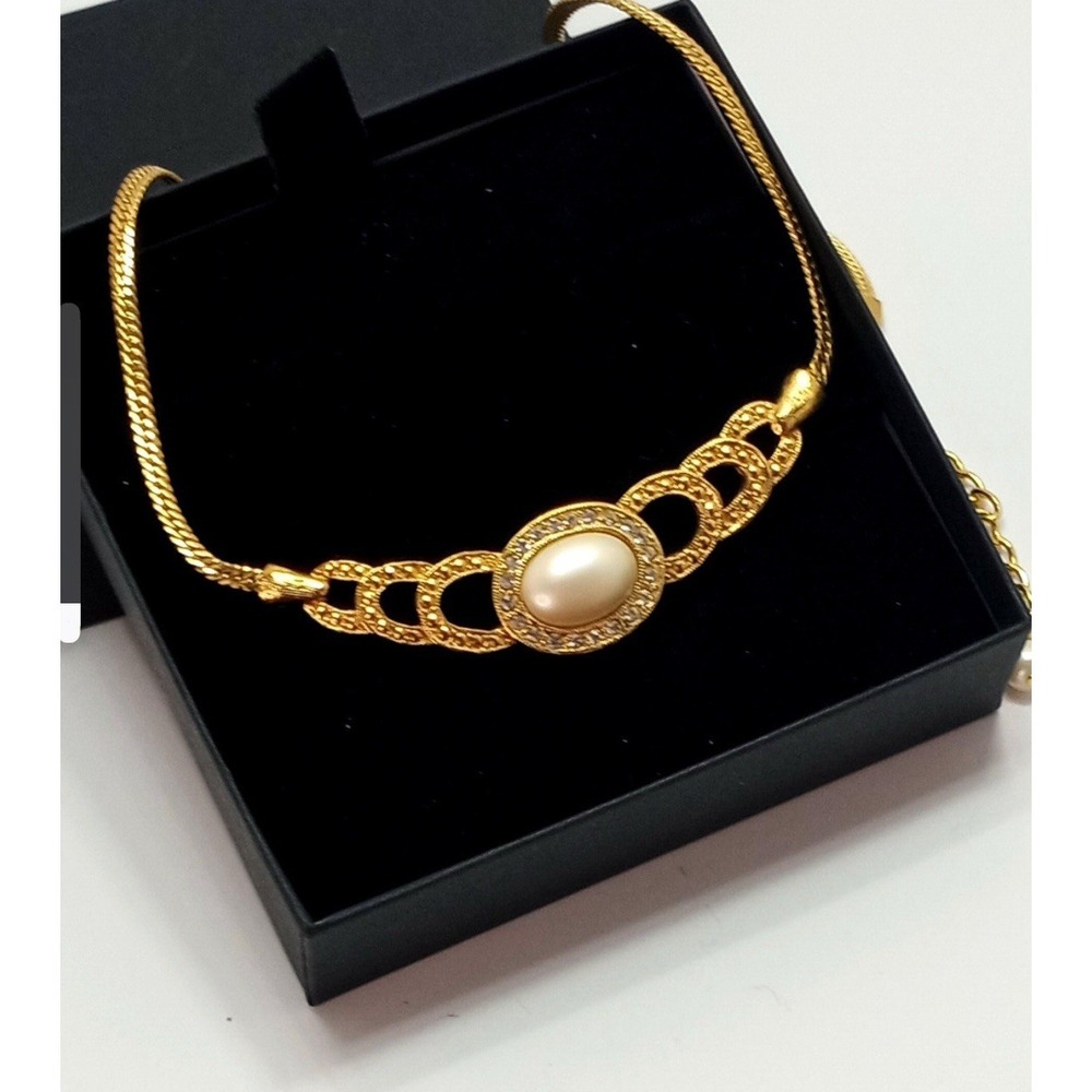 Princess House Gold-Tone Faux Pearl Rhinestone Choker Necklace